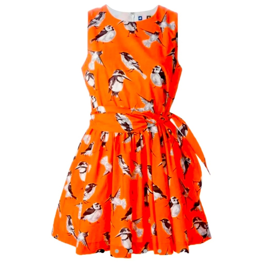 MSGM Bold dress orange with gray birds mini dress sleeveless